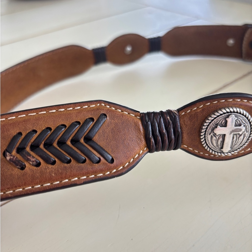 Cavender's Brown Leather Belt Men’s 34 Cross Detail 9750444 - Picture 4 of 8